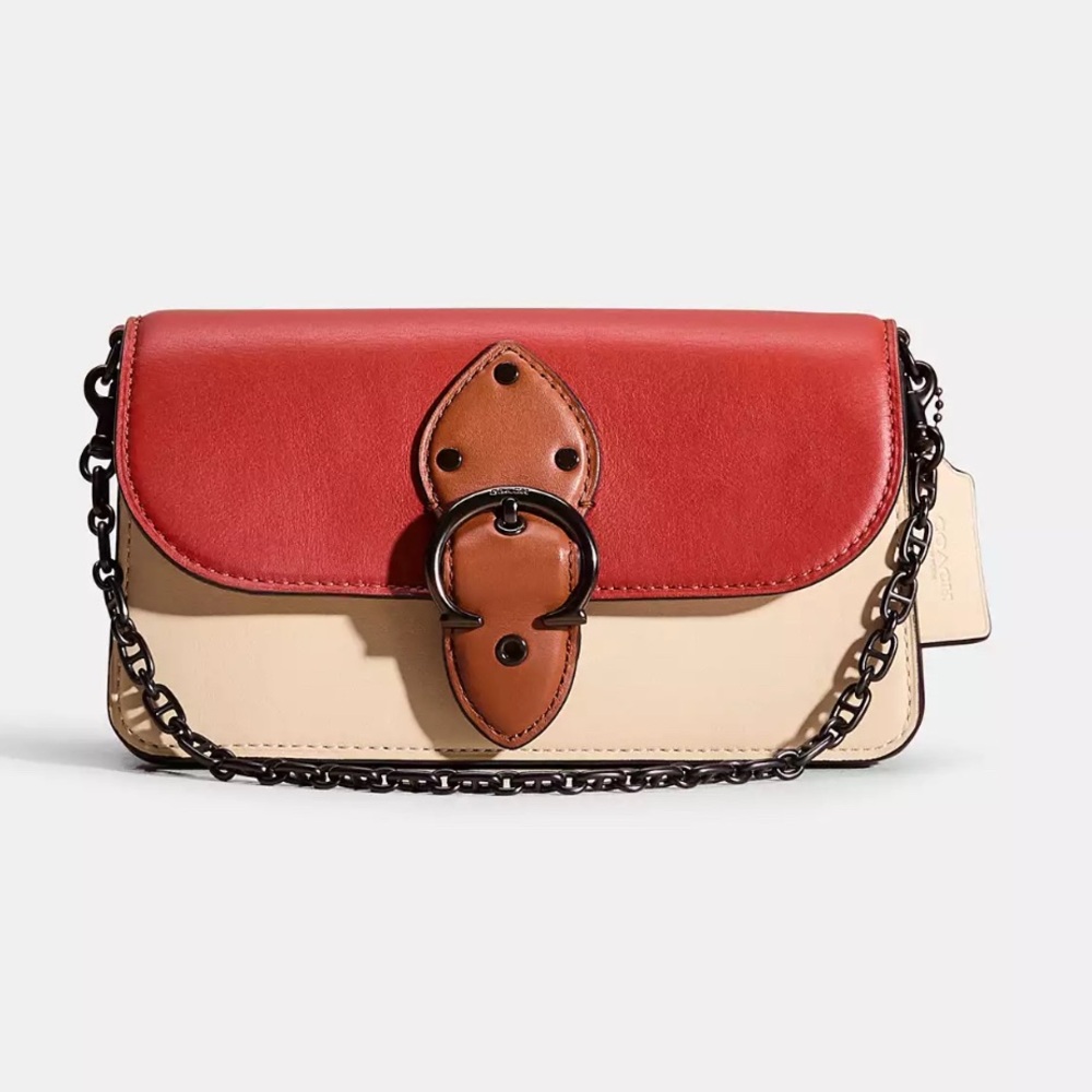 Coach Beat Crossbody Clutch In Colorblock - pewter / red sand ivory multi